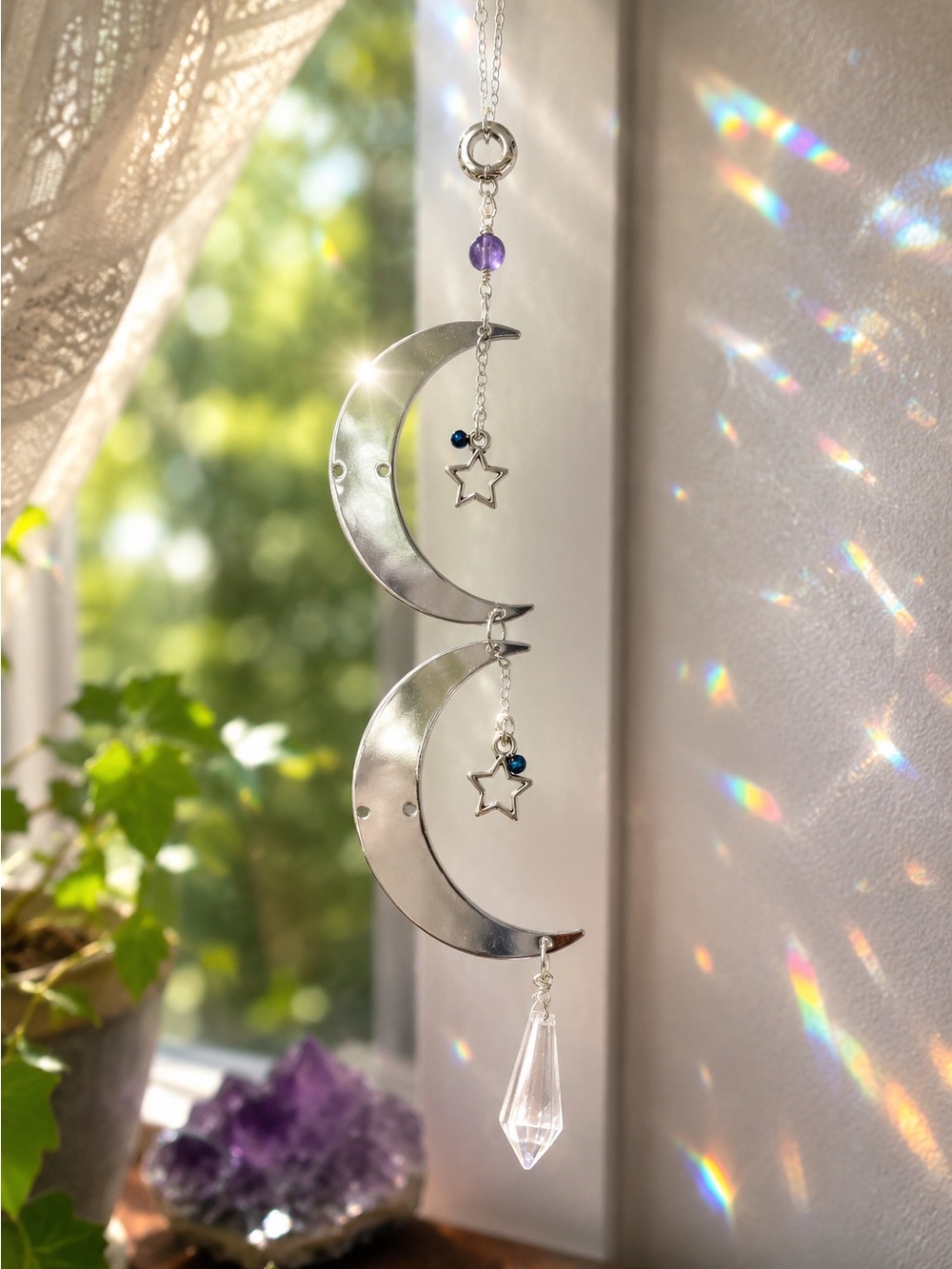 Hand Crafted Celestial Moon Suncatcher- Window Decor